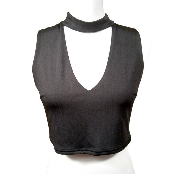 Black cut out choker neck crop top w/ full Zip Back Small Statement Making Sexy - Picture 1 of 8